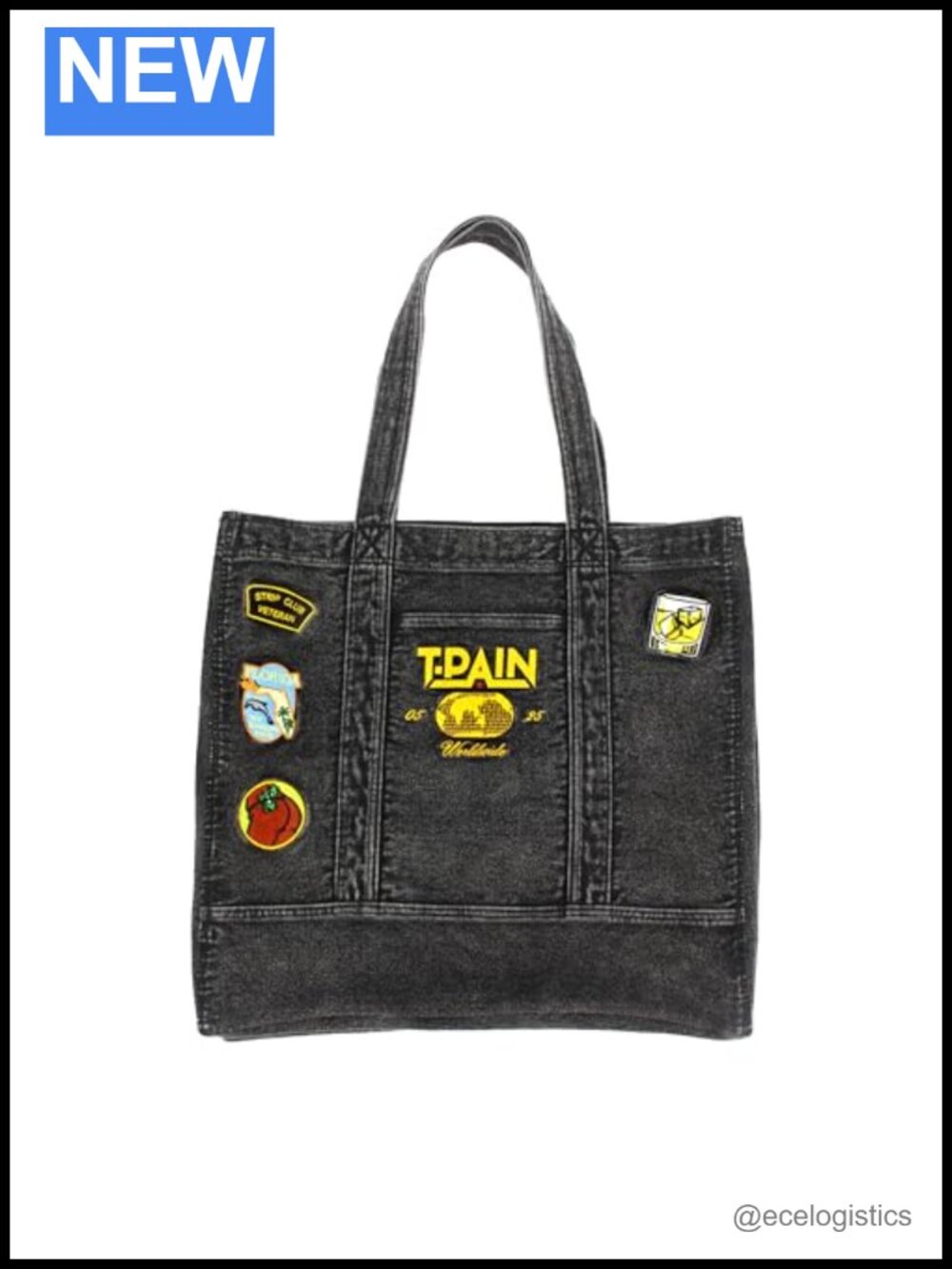 T-Pain Tour Patchwork Tote Bag, Embroidered Logo, 100% Cotton, Concert Merch